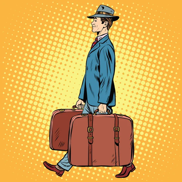 Reisende mann med bagasje – stockvektor