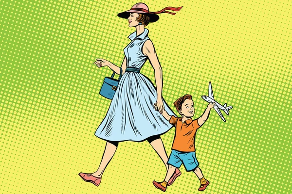 Mère et fils avec jouet — Image vectorielle
