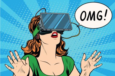 OMG emotions from virtual reality retro girl clipart
