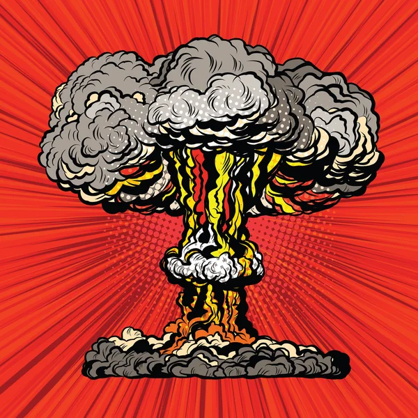 Explosión nuclear arte pop hongo radiactivo — Vector de stock