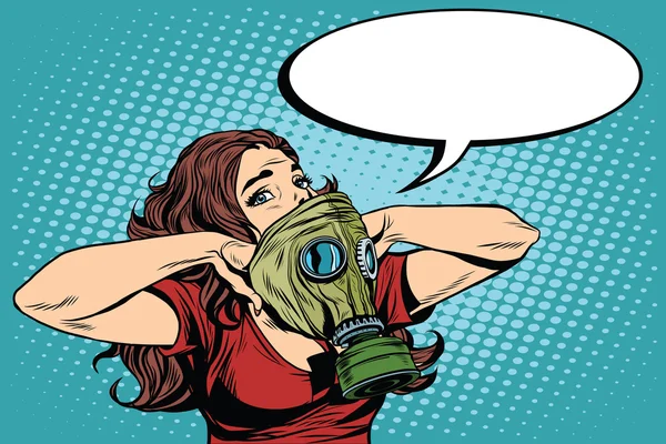 Civil defence girl wears a protective gas mask Stock Vector