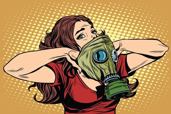 Civil defence girl wears a protective gas mask — Stock Vector