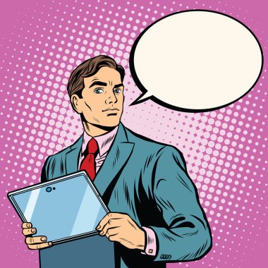 Dizüstü veya tablet ile işadamı