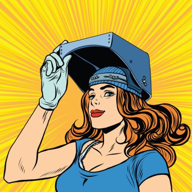 Retro kız Kaynakçı iş İnşaat