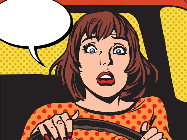 Retro girl scared the driver — Stock Vector