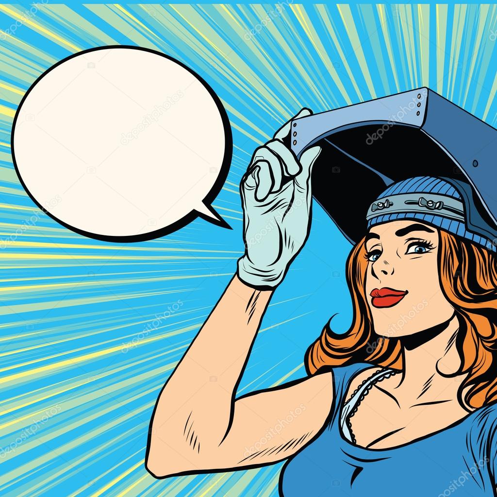 Retro girl welder job construction — Stock Vector © studiostoks 111788702