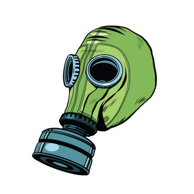 Gas mask, vintage rubber green, White background clipart