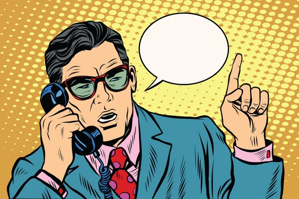 Chefe de negócios falando ao telefone, fundo retro —  Vetores de Stock