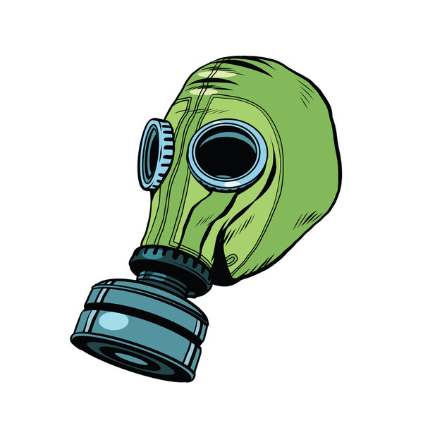 Gas mask, vintage rubber green, White background