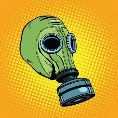 Gas mask, vintage rubber green, Retro background clipart