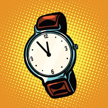 Retro wrist watch with leather strap clipart