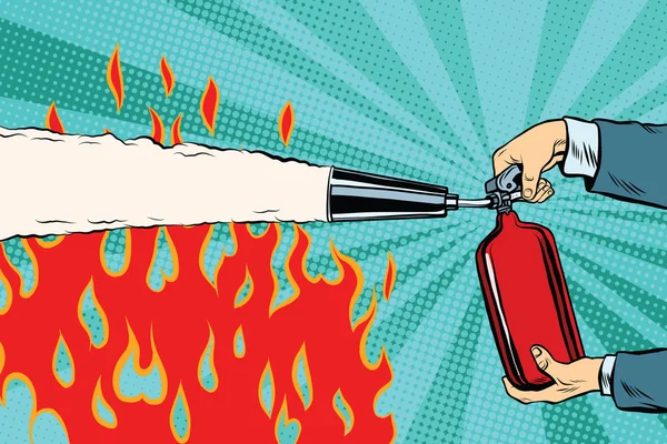 Apague las llamas con un extintor — Vector de stock