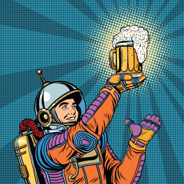 Retro astronot ve bir kupa bira