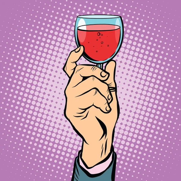 Pirítós pohár vörös bor pop-art — Stock Vector