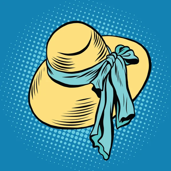 Соломенная шляпа с голубой лентой, пляжная одежда — стоковый вектор