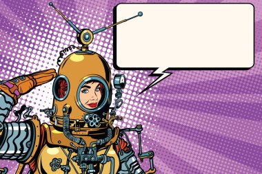 Retro kadın selamlıyor astronot yakın çekim