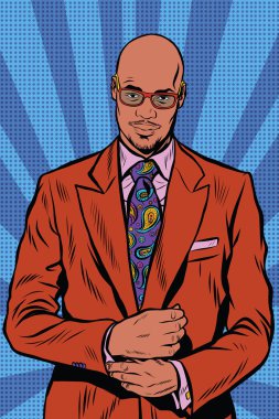 Retro hipster Afrikalı-Amerikalı, siyah adam, şık takım elbise ve söylenen