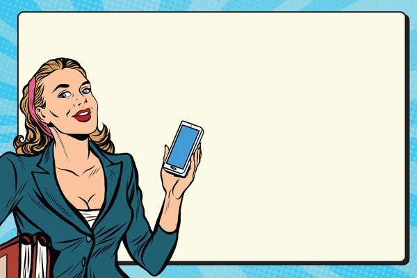 Femme d'affaires avec smartphone à la main — Image vectorielle