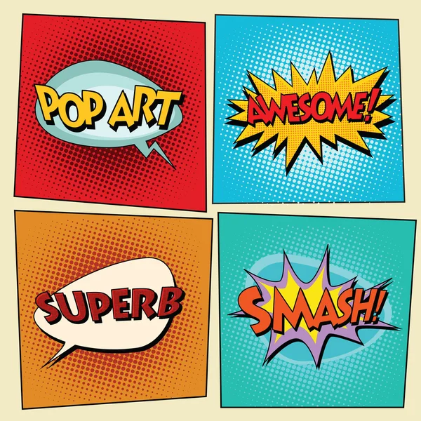 Set of retro comic bubbles pop art phrases — Stock Vector