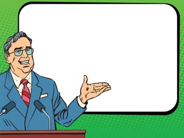 Podyum, ders veya sunuyu konuşan patron iş adamı