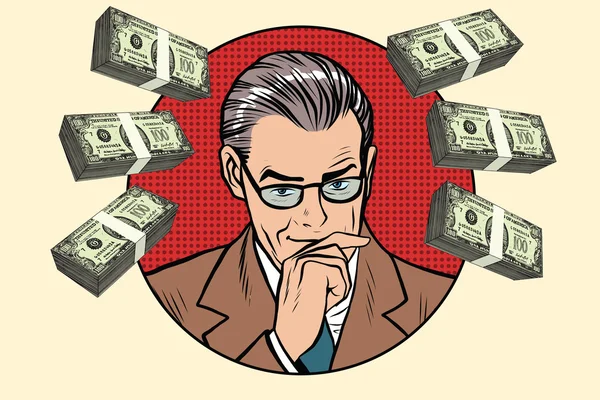 Homme d'affaires et des liasses d'argent — Image vectorielle