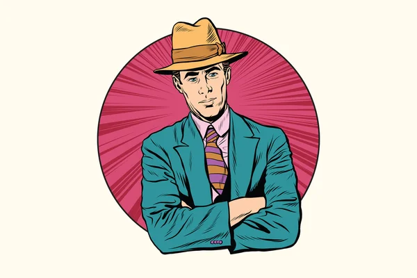 Retro male gentleman in the hat — Stock Vector