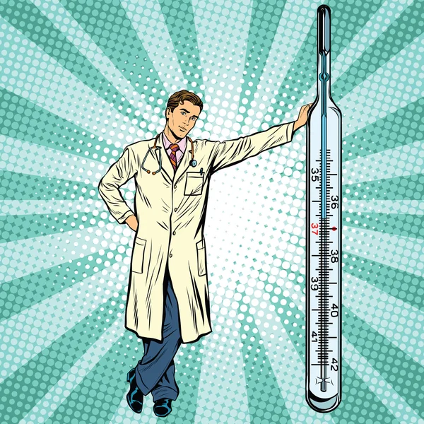 Retro medical doctor with thermometer — Stock Vector