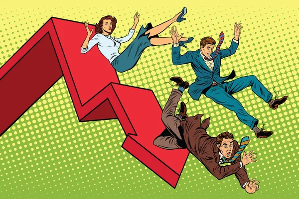Hombres y mujeres de negocios colapso financiero — Vector de stock