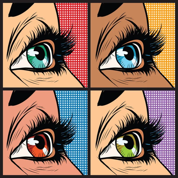 Seth ojos de colores, mujeres de muchas nacionalidades — Vector de stock