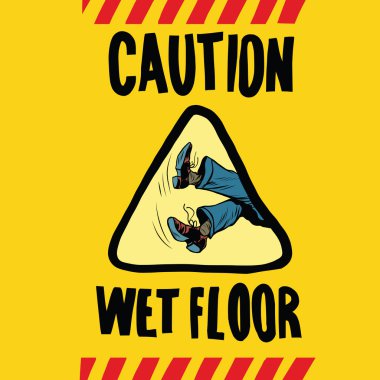caution wet floor feet men clipart