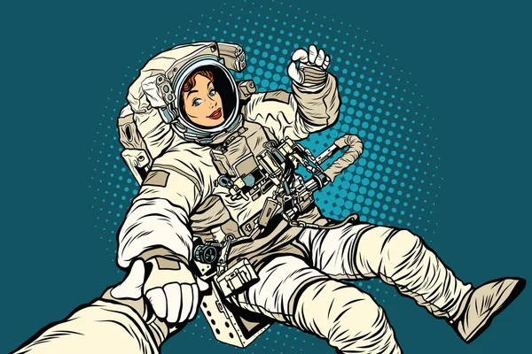 Follow me, woman astronaut — Stock Vector