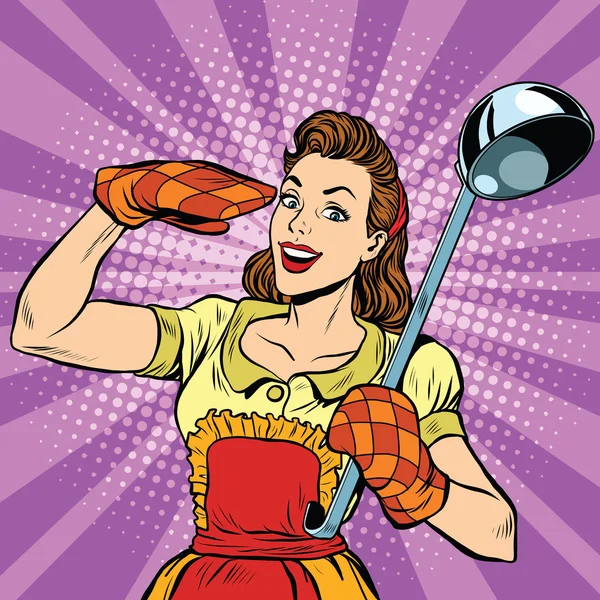 Retro housewife in kitchen — Stock Vector