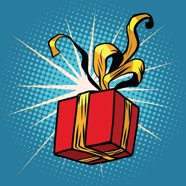 Rote Geschenkbox mit goldenen Bändern — Stockvektor