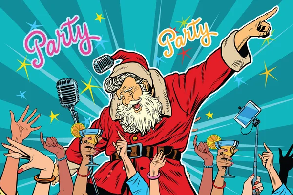 Fiesta de Navidad Santa Claus cantante — Vector de stock