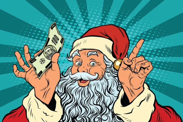 Papá Noel con dinero, Año Nuevo y Navidad — Vector de stock