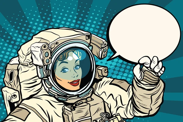 OK gesture female astronaut in a spacesuit — Stock Vector