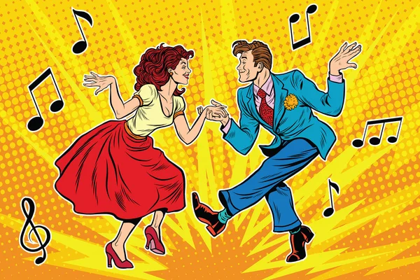 Paar man en vrouw dansen, vintage dans — Stockvector