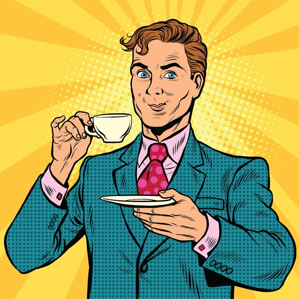 Retro businessman drinking tea — Stock Vector