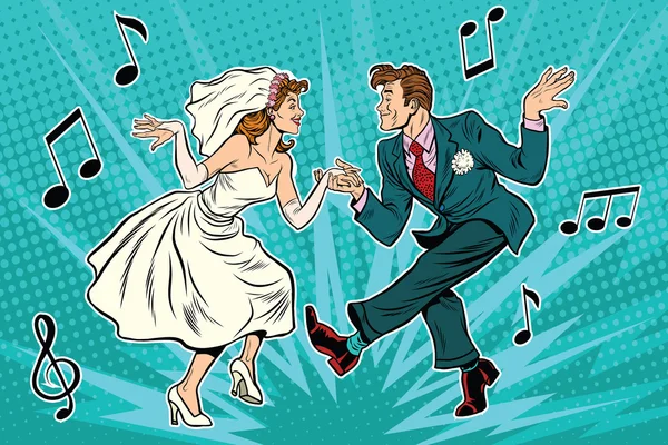 Dancing bride and groom — Stock Vector