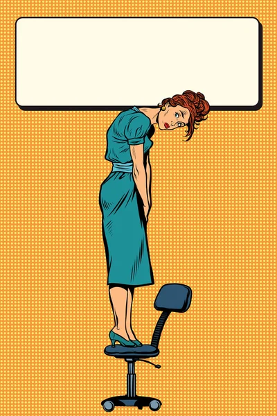 Femme d'affaires debout sur une chaise tenant le signe — Image vectorielle
