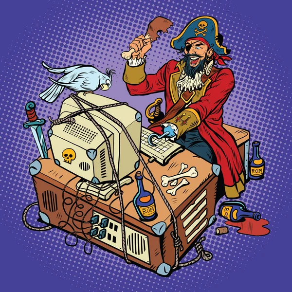 Software piracy, the hacker captain — Stock Vector