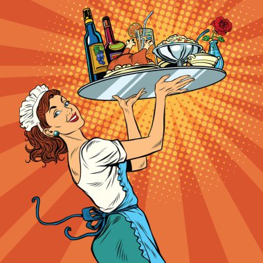 Beautiful young woman waitress in a restaurant clipart