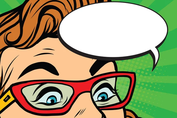 Woman in glasses surprised eyes — Stock Vector