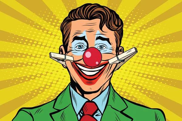 Clown faccia sorriso con mollette — Vettoriale Stock