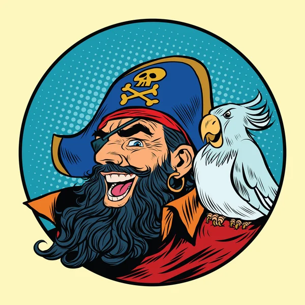 Счастливый пират с попугаем на плече — стоковый вектор