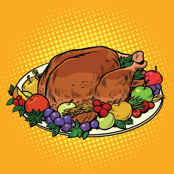 Fried Turkey dish on Thanksgiving day — Stock Vector