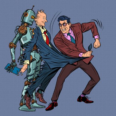 Bir adam insan kabuğunun altındaki bir robotu ifşa eder.