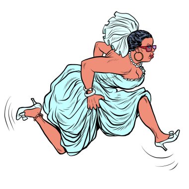 black Woman bride runs clipart