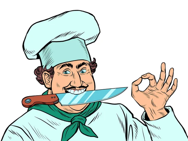 Мужчина-повар с кухонным ножом — стоковый вектор