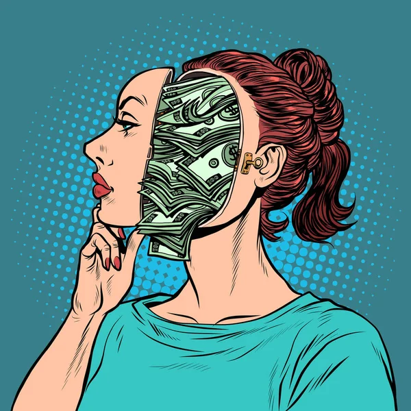 A woman with thoughts about money — Stock Vector